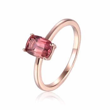Cushion Pink Tourmaline in Rose Gold Plated Sterling Silver Solitaire Ring