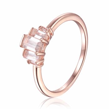 Rose Gold Plated Silver Baguette White Topaz Gemstone Ring