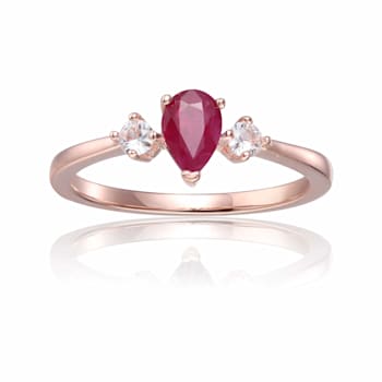 Genuine Ruby and White Sapphire Teardrop Ring in Rose Gold plated
Sterling Silver