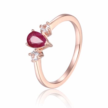 Genuine Ruby and White Sapphire Teardrop Ring in Rose Gold plated
Sterling Silver