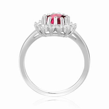 Signature Sterling Silver Heart Shaped Created Ruby White Topaz Ring