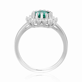 Signature Sterling Silver Heart Shaped Created Emerald White Topaz Ring
