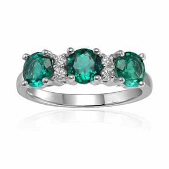 Sterling Silver Created Emerald and Moissanite Ring