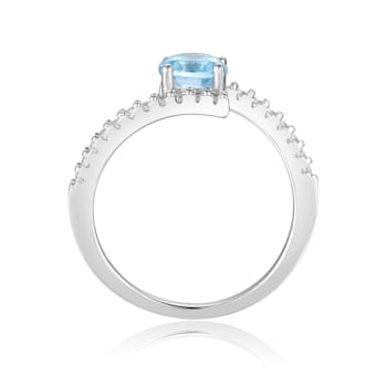Elegant Natural Blue Topaz Round Shaped Ring with White Sapphire