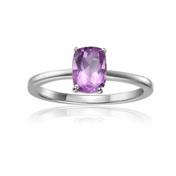 Cushion Amethyst Sterling Silver Solitaire Ring