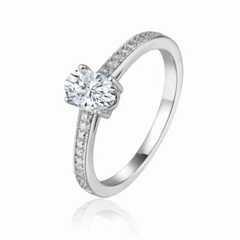 Moissanite Solitaire Ring with Moissanite Accents in Sterling Silver