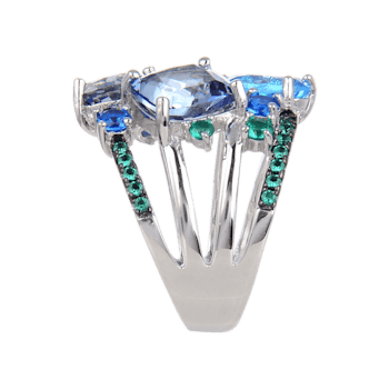 Classic Sterling Silver Mystic Quartz and Blue Topaz Ring