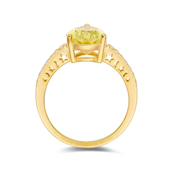 Pear Shape Canary Yellow Lab Sapphire, Round White Topaz 18K Yellow Gold
Over Sterling Silver Ring