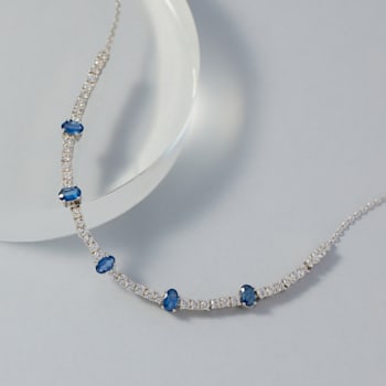 Oval Sapphire And White Zircon Sterling Silver Bracelet