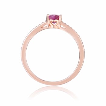 Genuine Ruby Solitaire Ring with Moissanite Accents in Rose Gold Plated
Sterling Silver
