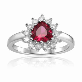 Signature Sterling Silver Heart Shaped Created Ruby White Topaz Ring