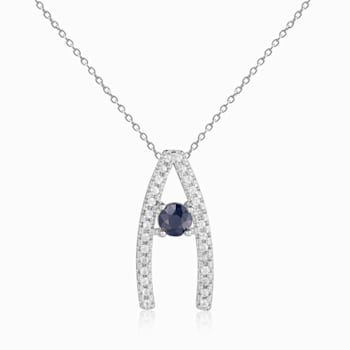 Enchanting Round Genuine Blue Sapphire and White Sapphire Sterling
Silver Pendant With Chain