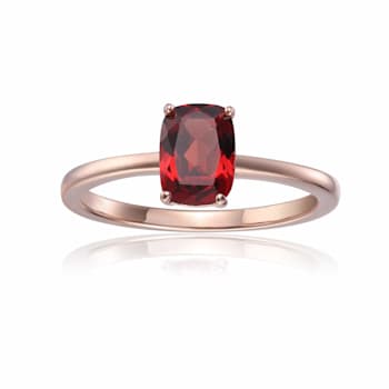Cushion Garnet in Rose Gold plated Sterling Silver Solitaire Ring