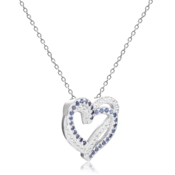 Captivating Round Genuine Blue Sapphire and White Sapphire Sterling
Silver Heart Pendant With Chain