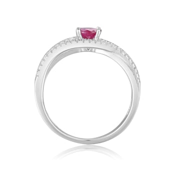 Ornate Round cut Genuine Ruby Ring with White Sapphire