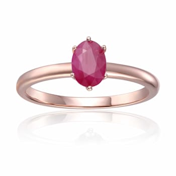 Genuine Ruby Solitaire Ring in Rose Gold Plated Sterling Silver