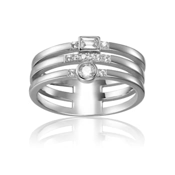 Sterling Silver Baguette and Round White Sapphire with White Topaz Ring