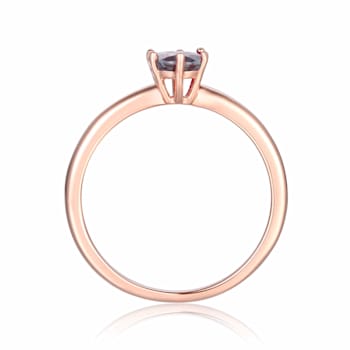 Created Alexandrite Solitaire Ring in Rose Gold Plated Sterling Silver