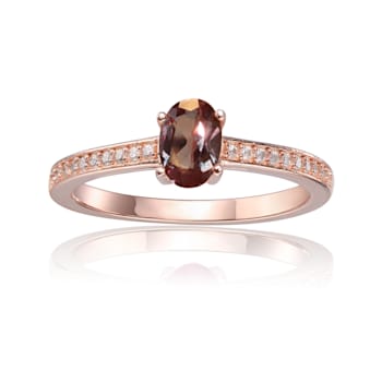 Created Alexandrite Solitaire Ring with Moissanite Accents in Rose Gold
Plated Sterling Silver