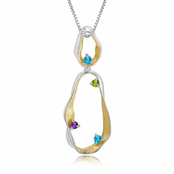 Mixed Gemstone 14K Yellow Gold Over Sterling Silver Pendant With Chain