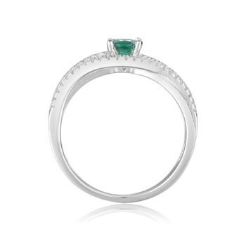 Ornate Round cut Genuine Emerald Ring with White Sapphire