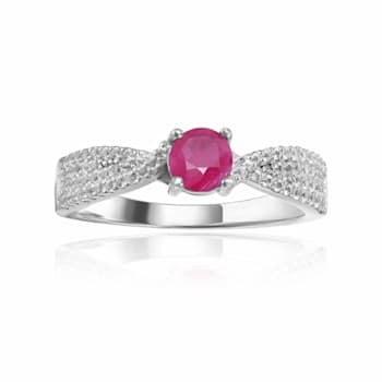 Graceful Genuine Ruby Round Shaped Ring with White Sapphire