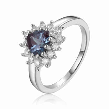Signature Sterling Silver Heart Shaped Created Alexandrite White Topaz Ring