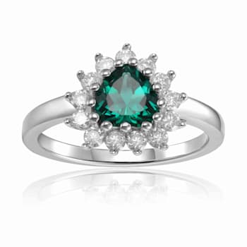 Signature Sterling Silver Heart Shaped Created Emerald White Topaz Ring