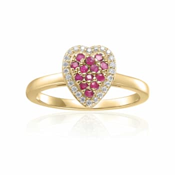 Ruby Heart Cocktail Ring in Yellow Gold Plated Sterling Silver