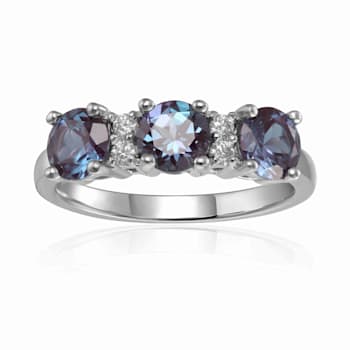 Sterling Silver Created Alexandrite and Moissanite Ring