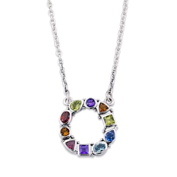 Sterling Silver Open Circle Multi Gemstone Necklace
