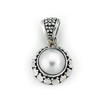 Sterling Silver Round Dot Design White Mabe Pearl Pendant