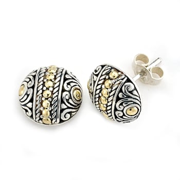 Sterling Silver And 18K Gold Balinese Design Stud Earrings