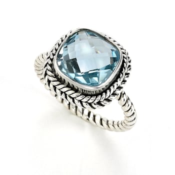 Sterling Silver Cushion Blue Topaz Ring