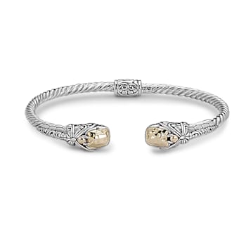 Sterling Silver And 18K Gold Hinged Bangle With Hammered Gold and
Dragonfly Motif