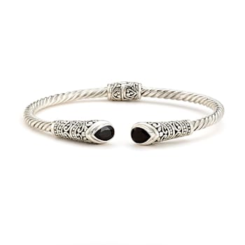 Sterling Silver 3mm Twisted Cable Bangle With Garnet