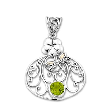 Sterling Silver And 18K Gold Green Peridot Dragonfly Pendant