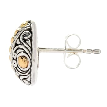 Sterling Silver And 18K Gold Balinese Design Stud Earrings