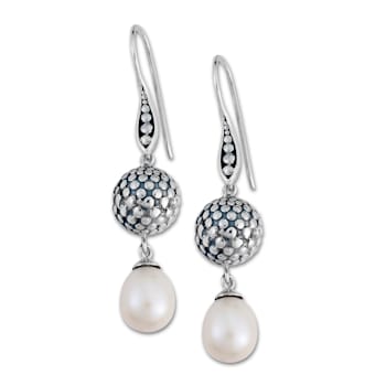 Sterling Silver White Fresh Water Pearl Drop Earrings