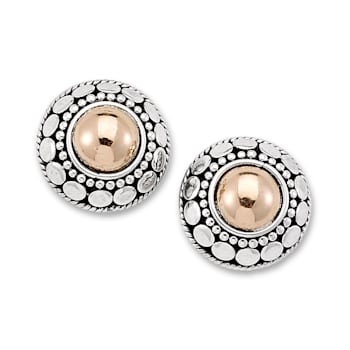 Sterling Silver And 18K Gold Circle Halo Round Stud Earrings
