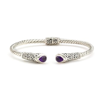 Sterling Silver 3mm Twisted Cable Bangle With Amethyst