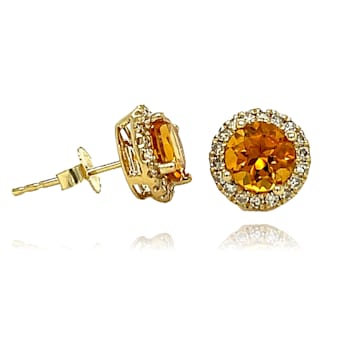 14K Yellow Gold Citrine and Diamond Stud Earrings