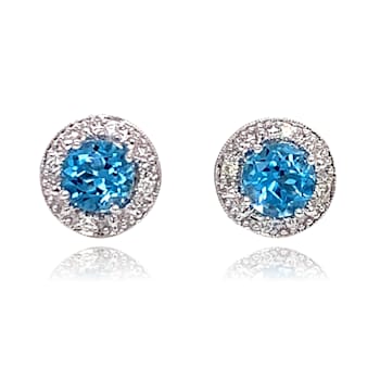 10KWhite Gold Swiss Blue Topaz and Diamond Stud Earrings