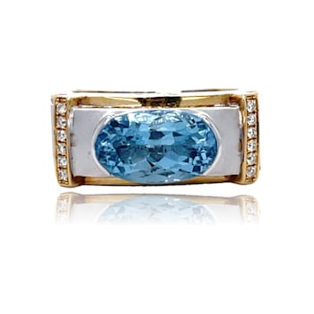14K Two-Tone Aquamarine and Diamond Men's Ring