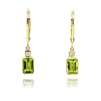 14K Yellow Gold Emerald Cut Peridot Dangling Earrings