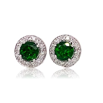 10K White Gold Chrome Diopside and Diamond Stud Earrings