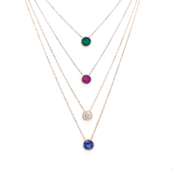 14K White Gold Bezel Set Emerald Necklace
