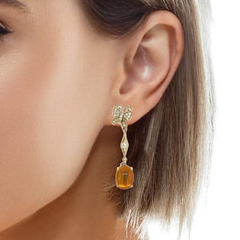 14K Yellow Gold Ethiopian Opal and Diamond Dangling Earrings