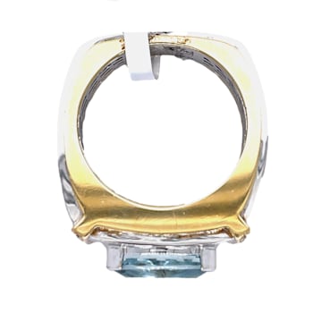 14K Two-Tone Aquamarine and Diamond Men's Ring