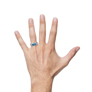 14K Two-Tone Aquamarine and Diamond Men's Ring